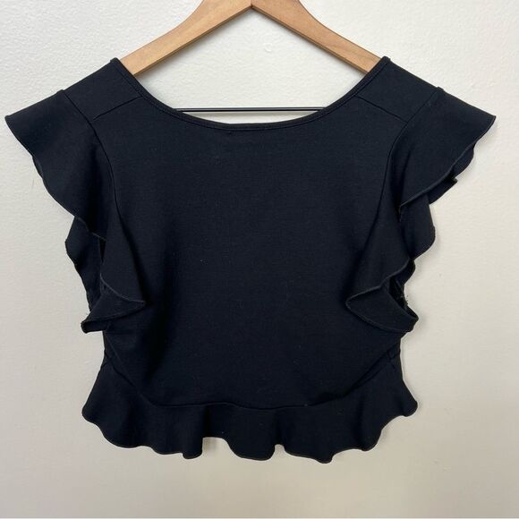 Free People Intimately Black Ruffle Plunge V-Neck Crop Top Peplum Size Large - Picture 5 of 10